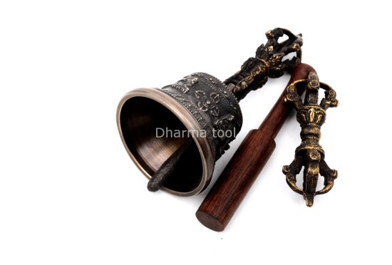 Tibetan Bell and Dorje Set with 5 Buddha Embossed Design – Antique Finish