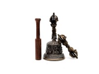 Tibetan Bell and Dorje Set with 5 Buddha Embossed Design – Antique Finish