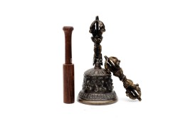 Tibetan Bell and Dorje Set with 5 Buddha Embossed Design – Antique Finish