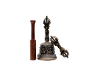 Tibetan Bell and Dorje Set with 5 Buddha Embossed Design – Antique Finish