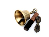 7 Inch Bronze Tibetan Bell and Dorje Set Handmade in Nepal