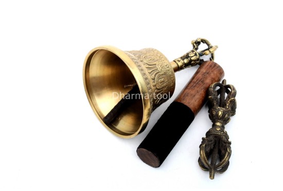 7 Inch Bronze Tibetan Bell and Dorje Set Handmade in Nepal