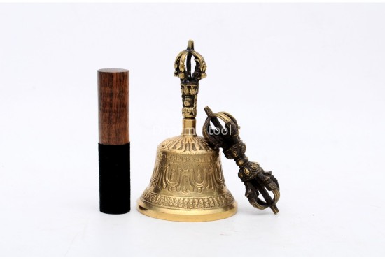 7 Inch Bronze Tibetan Bell and Dorje Set Handmade in Nepal