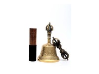 7 Inch Bronze Tibetan Bell and Dorje Set Handmade in Nepal