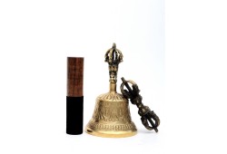 7 Inch Bronze Tibetan Bell and Dorje Set Handmade in Nepal
