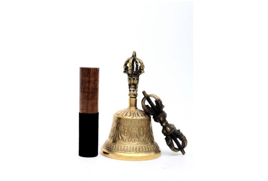 7 Inch Bronze Tibetan Bell and Dorje Set Handmade in Nepal