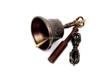 6 Inch Antique Finish- Handmade Tibetan Bronze Bell and Dorje Set