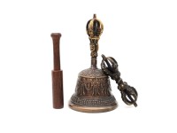6 Inch Antique Finish- Handmade Tibetan Bronze Bell and Dorje Set