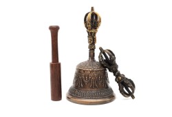 6 Inch Antique Finish- Handmade Tibetan Bronze Bell and Dorje Set
