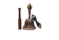 6 Inch Antique Finish- Handmade Tibetan Bronze Bell and Dorje Set