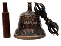 6 Inch Antique Finish- Handmade Tibetan Bronze Bell and Dorje Set