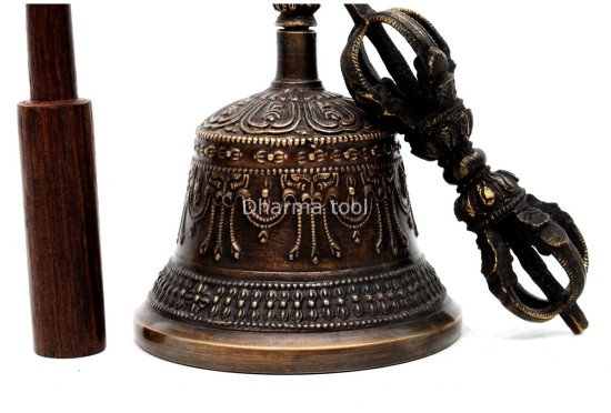 6 Inch Antique Finish- Handmade Tibetan Bronze Bell and Dorje Set