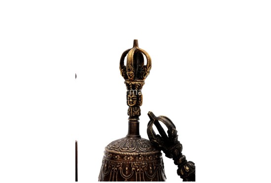 6 Inch Antique Finish- Handmade Tibetan Bronze Bell and Dorje Set