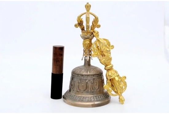 Large Tibetan Bell and Dorje Set – 9 Inch Handmade Ritual Bell