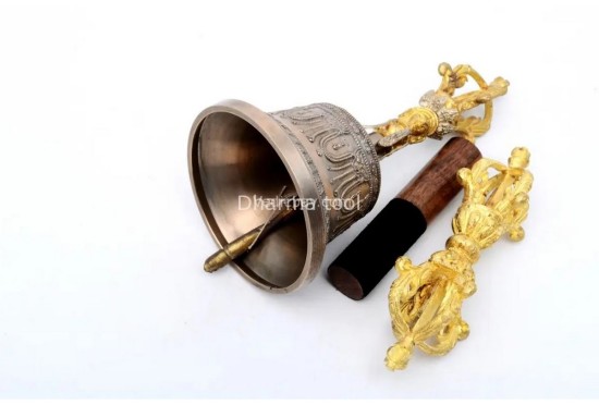 Large Tibetan Bell and Dorje Set – 9 Inch Handmade Ritual Bell