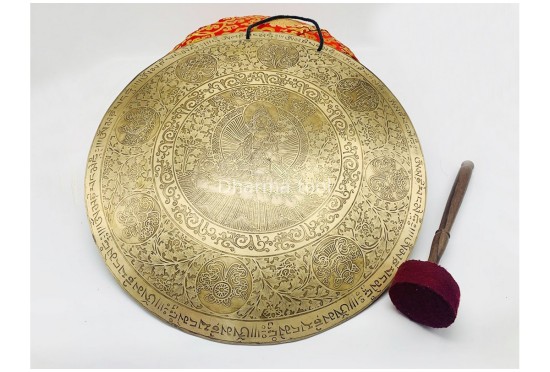 Green Tara Carved Tibetan Gong