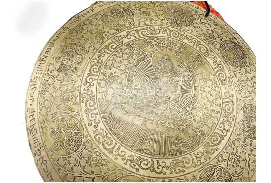 Green Tara Carved Tibetan Gong