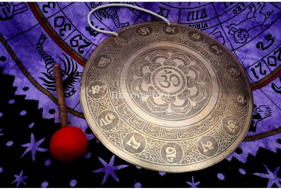 Hindu OM Carved Tibetan Gong for Sound Healing