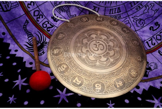 Hindu OM Carved Tibetan Gong for Sound Healing