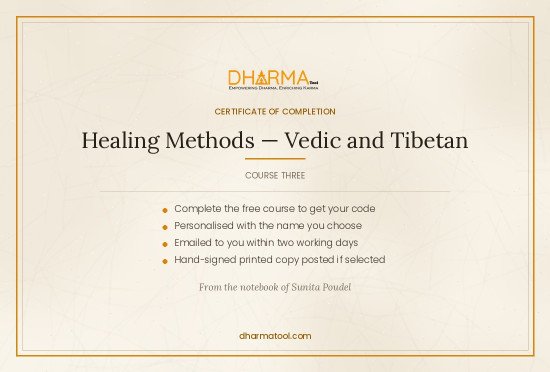 Certificate of Completion - Healing Methods, Vedic and Tibetan