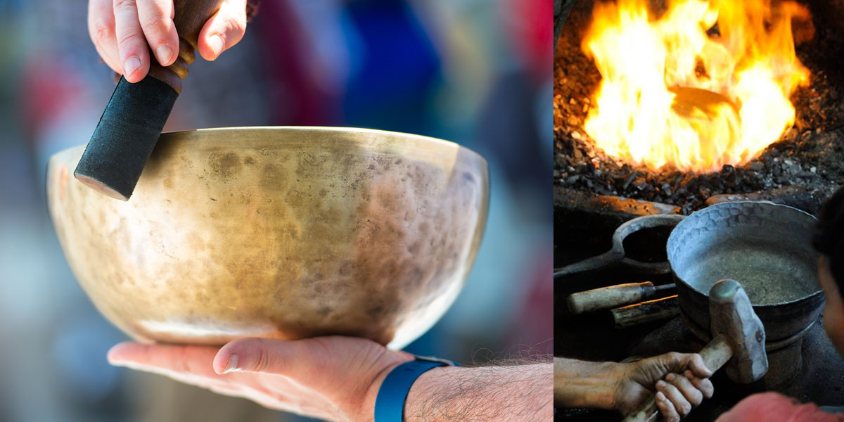 Hand-forged Tibetan singing bowl crafted using traditional Himalayan hammering techniques
