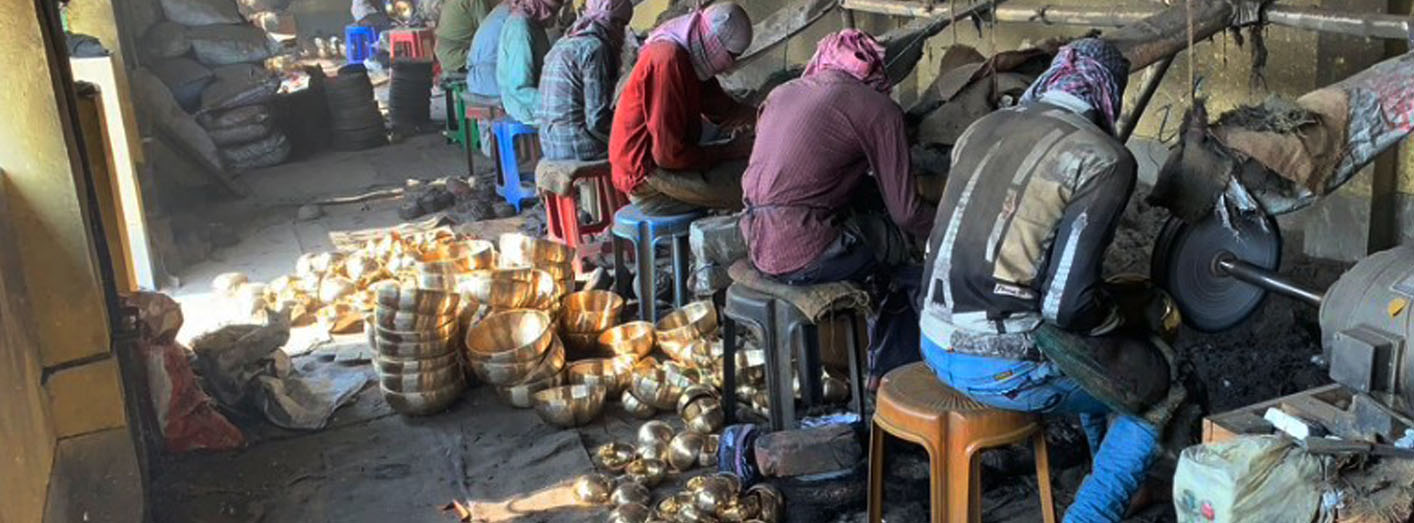 Polishing process of handmade Tibetan and Himalayan singing bowl giving smooth and refined finish