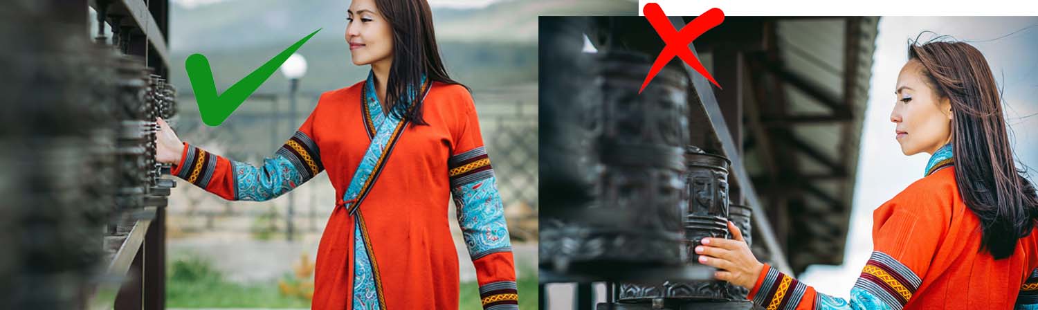 Right and wrong way of spinning Tibetan prayer wheel Right and wrong way of spinning a Tibetan prayer wheel showing correct clockwise direction and incorrect anticlockwise direction