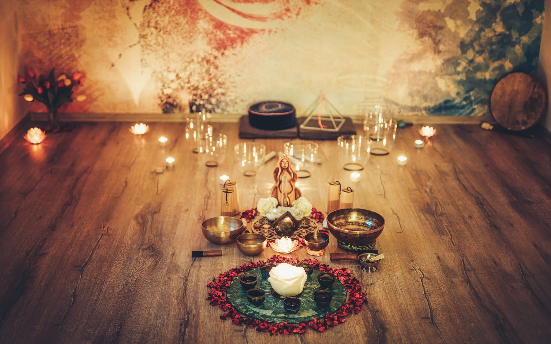 Singing Bowl Healing Studio Setup Singing bowl healing studio setup for sound bath and meditation sessions