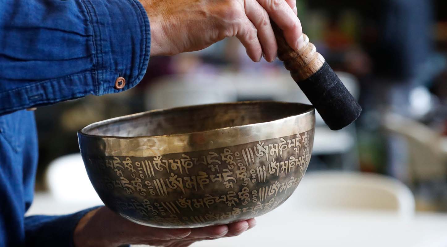 Tibetan singing bowl with mantra engraving