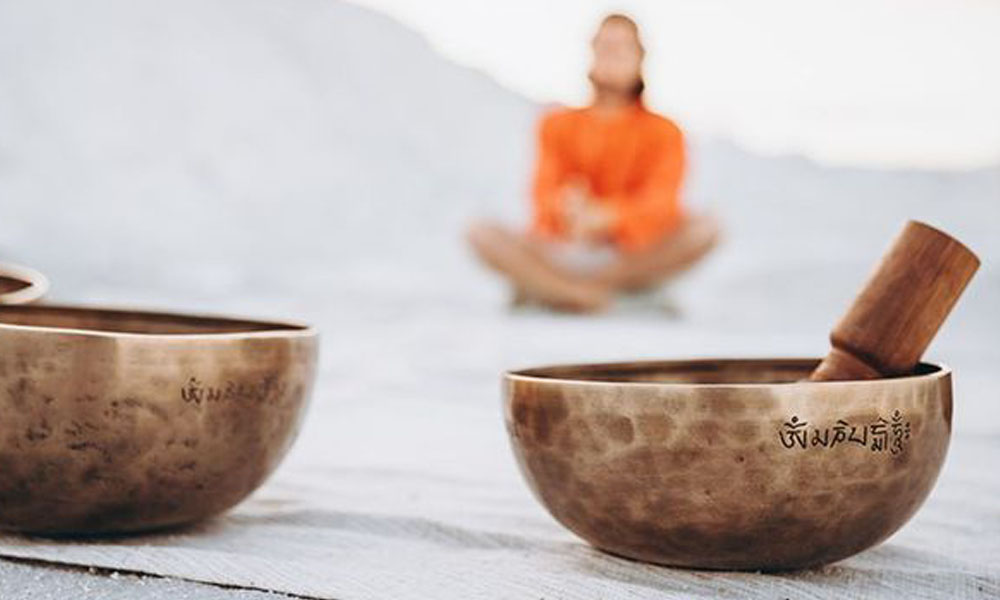 Singing bowls used in meditation practice to support calm, focus, and mindful listening