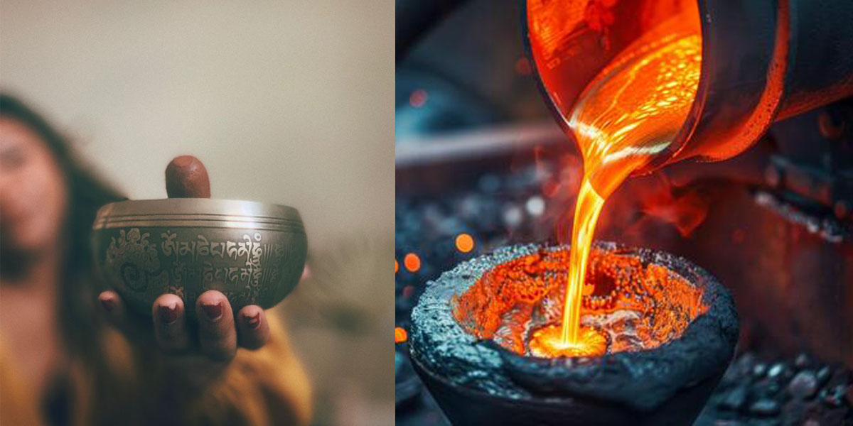 Hand casted Tibetan singing bowl with smooth symmetrical shape