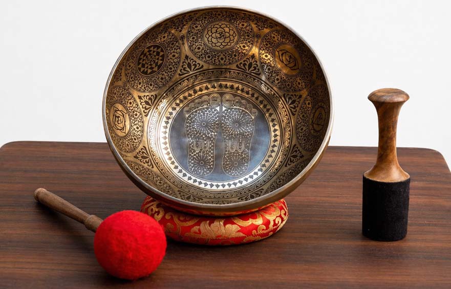 Buddha foot carved giant Tibetan singing bowl