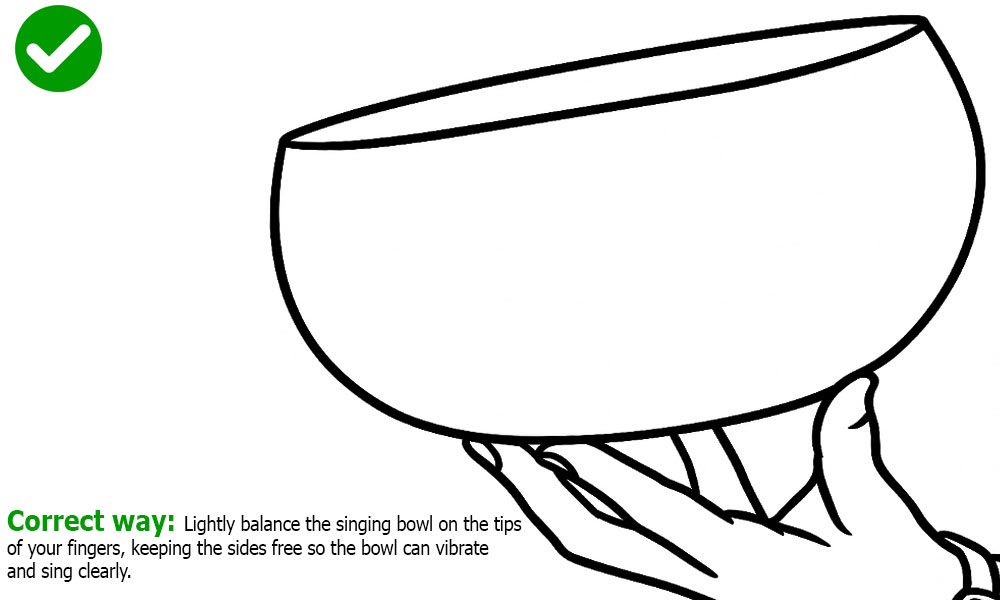 Correct way: holding singing bowl on fingertips